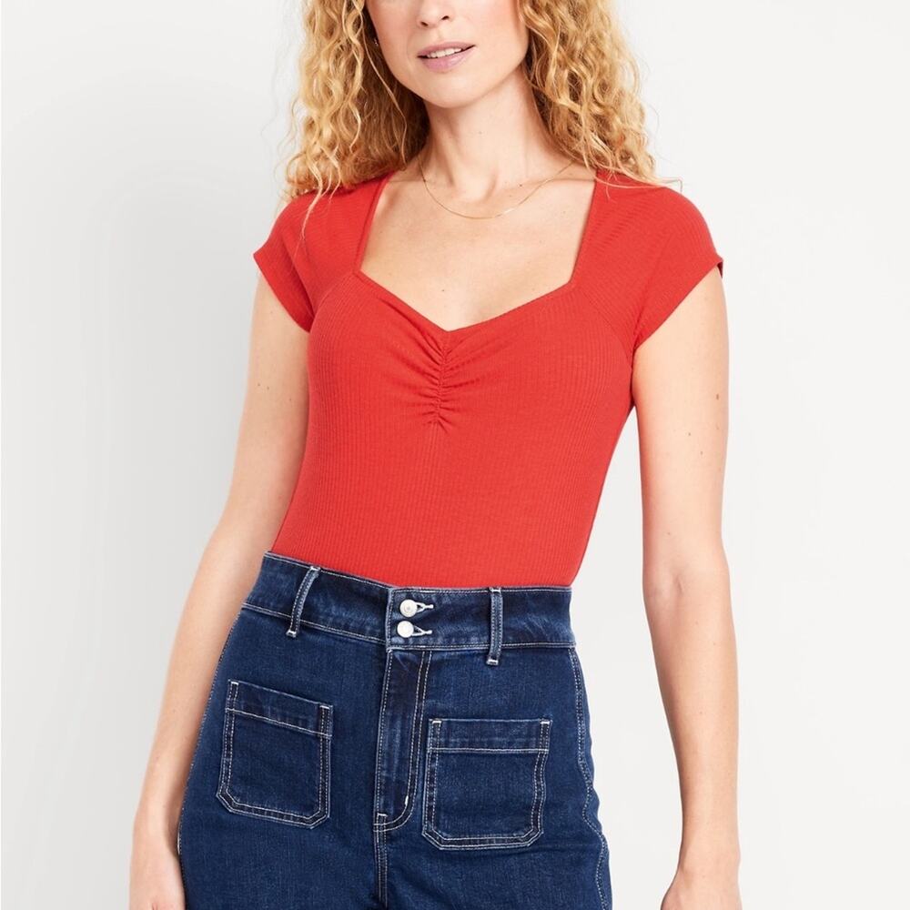 Old Navy Bright Coral Double-Layer Cinched Bodysuit